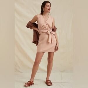 Sunday in Brooklyn Anthropologie  Linen cotton Wrap Mini Dress Sz LRG NEW